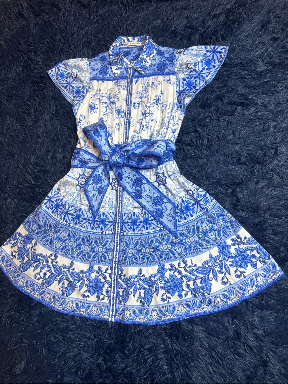 NWOT Alice + Olivia Tiffie Floral-print Minidress In Greek Tile. Size 6